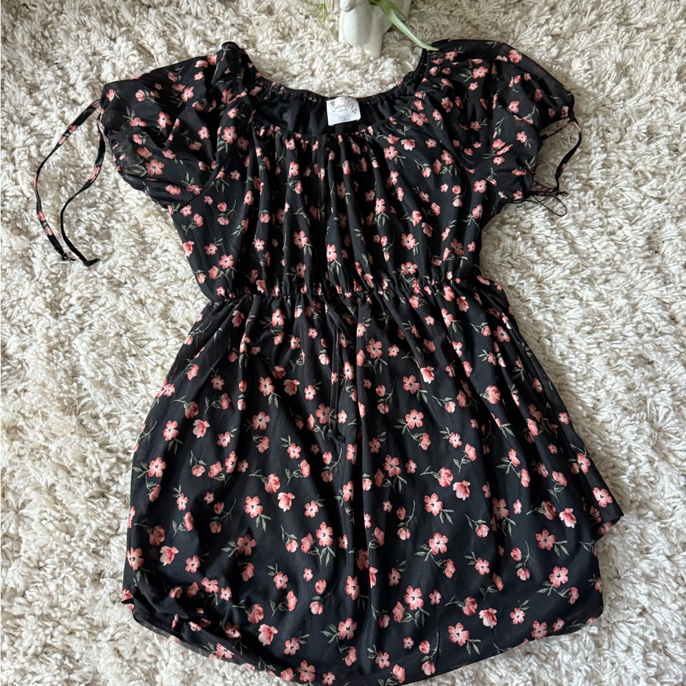 Elegant Black and Pink Floral siren, Lilly maternity Mini Dress - Picture 1 of 6
